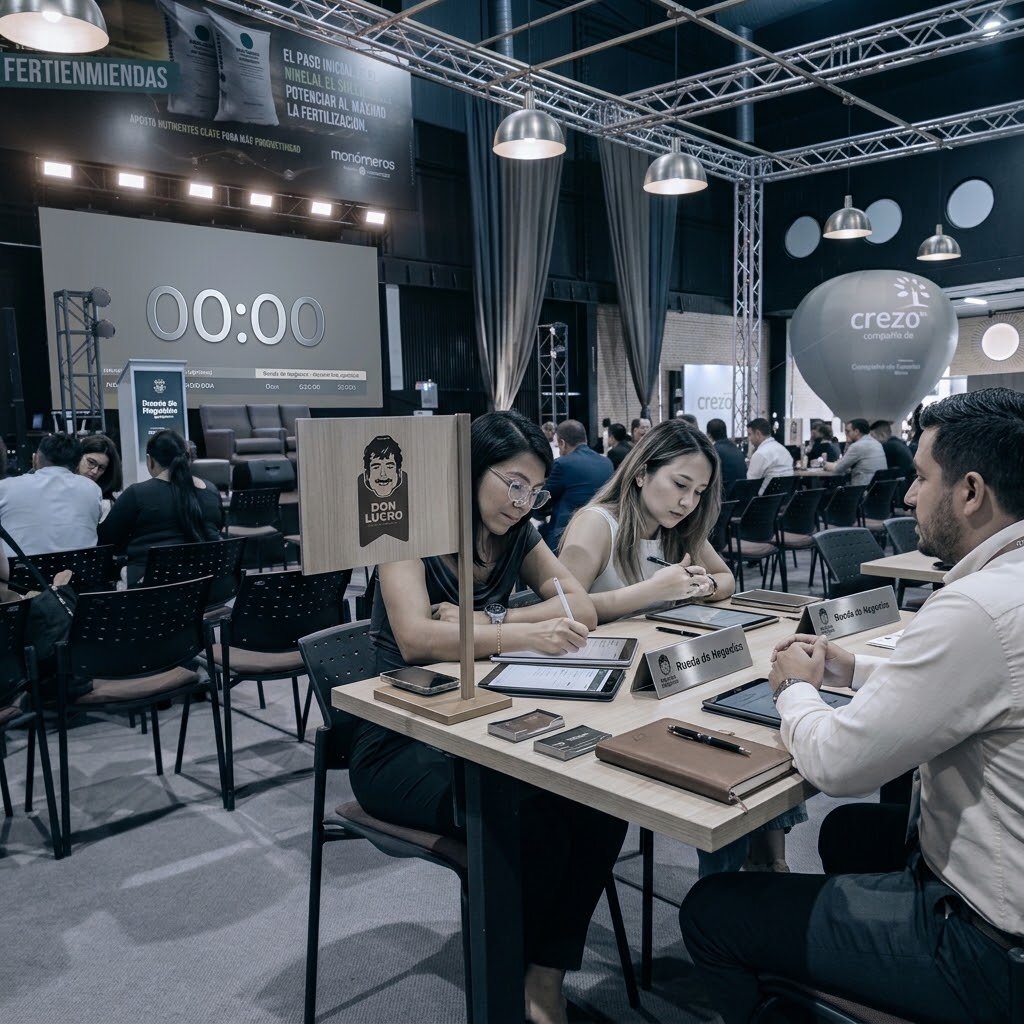 Cita de negocios entre empresarios en feria agroindustrial